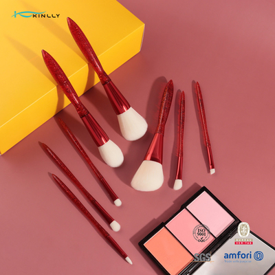 Red Plastic Handle Professional Makeup Brush Kits Aluminium Ferrule Cosmetic Brush Set