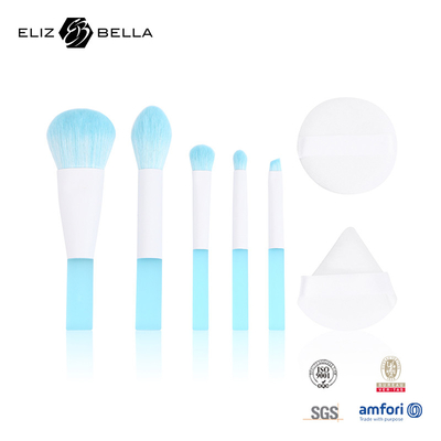 5pcs Travel Makeup Brush Set With Makeup Puff Clear PVC Packaging Box