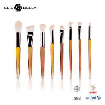 8pcs Plastic Handle Cosmetic Brush Sets Shiny Aluminium Ferrule Nylon Hair Makeup Brush