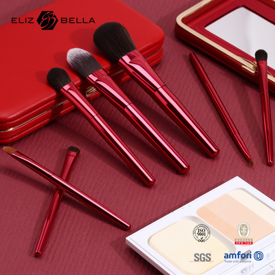 6pcs Red Metal Handle Professional Makeup Brushes With Cosmetic Box