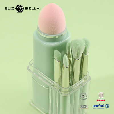 8pcs Mini Makeup Brush With Short Handle Cosmetic Brush Synthetic Hair Makeup Brush Pink Sponge With Makeup Tube