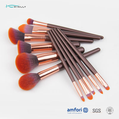 Three Colors Travel Makeup Brush Set With Synthetic Hair Wooden Handle