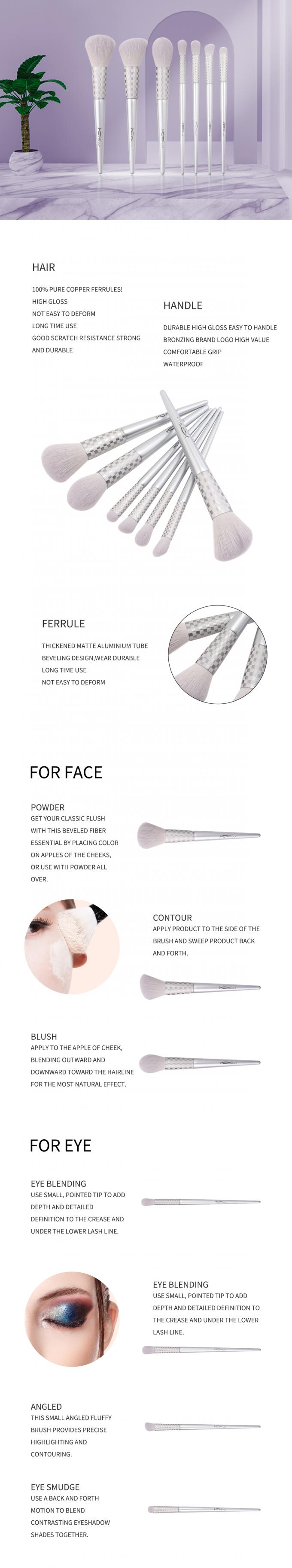 Aluminum Ferrule Synthetic Hair 7pcs Wooden Handle Cosmetic Brush