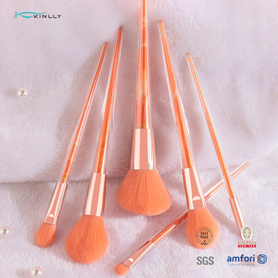 7 Piece Travel Makeup Brush Set Plastic Handle Nylon Hair Aluminum Ferrule