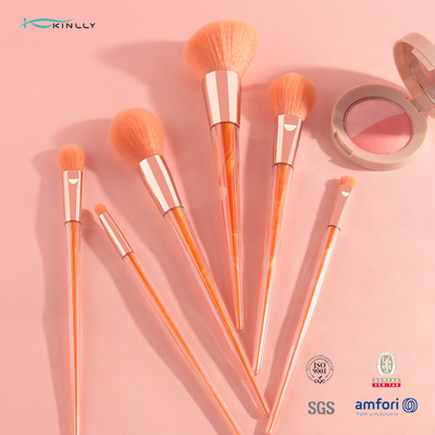 7 Piece Travel Makeup Brush Set Plastic Handle Nylon Hair Aluminum Ferrule
