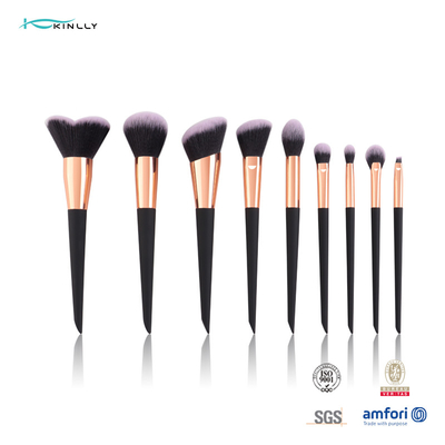 OEM Customized Makeup Brush Set 9PCS Aluminum Ferrule Plastic Handle