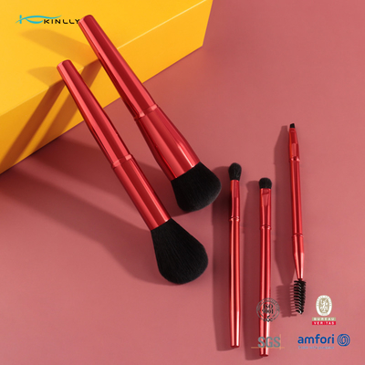 5PCS Magnetic Metal Handle Cosmetic Brush Set with Private Label Premium Synthetic Hair Make up Brush