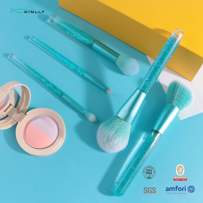 Liquid Handle 5PCS Luxury Makeup Brushes Bling Shiny Liquid Quicksand Glitter Blue OEM