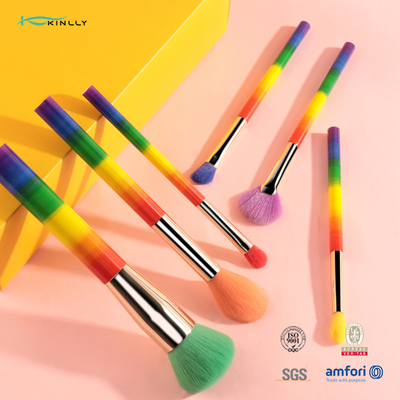 Colourful Handle Synthetic Hair Makeup Brush 6Pcs Aluminum Ferrule