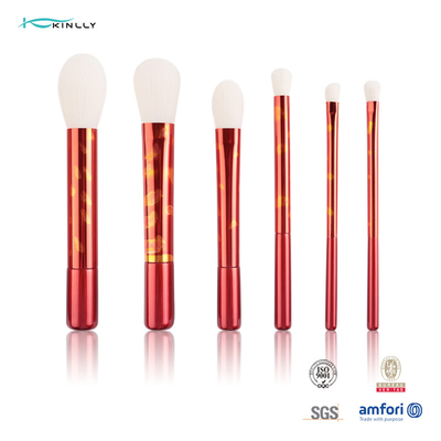 Long Aluminium Ferrule Synthetic Hair Makeup Brushes Red Handle Cosmetic Brush Set