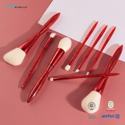 Red Plastic Handle Professional Makeup Brush Kits Aluminium Ferrule Cosmetic Brush Set