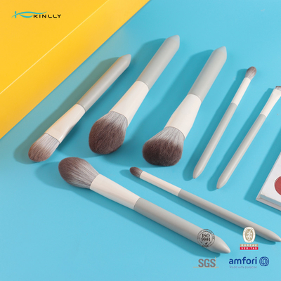 7PCS Wooden Handle Makeup Brushes Synthetic Hair Aluminum Ferrule OEM