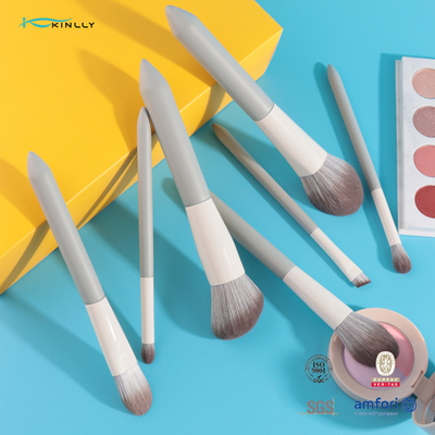 7PCS Wooden Handle Makeup Brushes Synthetic Hair Aluminum Ferrule OEM