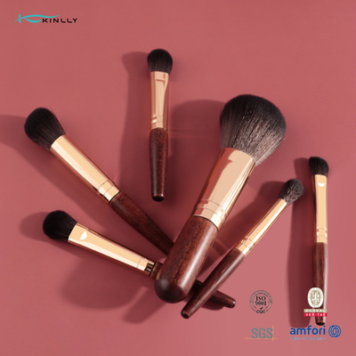 6PCS Short Wooden Handle Makeup Brush Set Synthetic Hair Rose Gold Ferrule