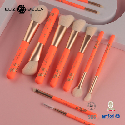 Synthetic Hair Makeup Brushes With Rolling Printing Soft Touch Wooden Handle,Rose Gold Aluminium Ferrule Make Up Brush