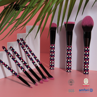 Portable Cosmetic Makeup Brush Set Plastic Handle With Roll Printing Synthetic Hair 8pcs