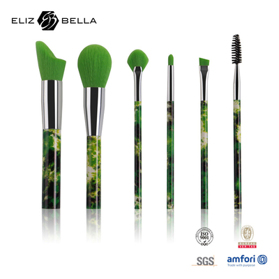Full Rolling Printing 6 Piece Makeup Brush Set Green Synthetic Hair Cosmetic Brush