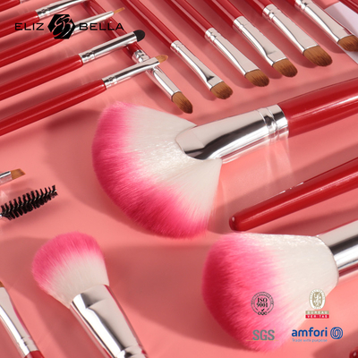 24Pcs Professional Quality Cosmetic Brush Set, Synthetic Bristles And Shiny Wooden Handle