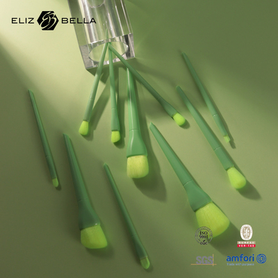OEM 9pcs Synthetic Hair Makeup Brush Set Light Green Plastic Handle
