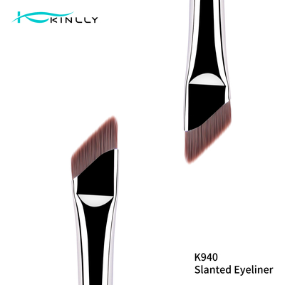 Cruelty Free Slanted Eyeliner Brush Synthetic Bristles Aluminium Ferrule Wooden Handle