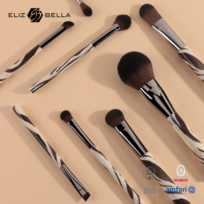 8PCS Women Makeup Brush Gun Ferrule 100% Syntheitc Hair Cosmetic Brush Set Full Printing Plastic Handle