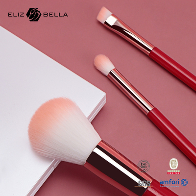 3pcs Private Logo Cosmetic Makeup Brush Set With Synthetic Hair Red Wooden Handle