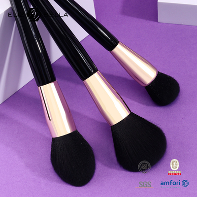 Classic Black Synthetic Hair Makeup Brush Kabuki Golden Aluminium Ferrule Eco Friendly
