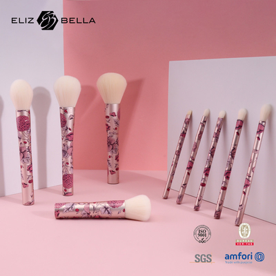 9pcs Beauty Synthetic Hair Cosmetic Brush Set Full Rolling Printing Metal Handle