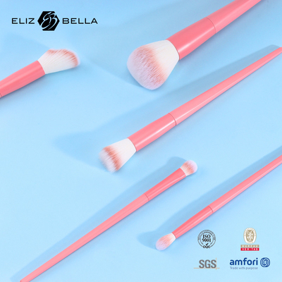 Customizable Face Travel Makeup Brush Set With Plastic Handle And Aluminium Ferrule
