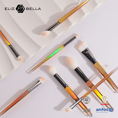 8pcs Plastic Handle Cosmetic Brush Sets Shiny Aluminium Ferrule Nylon Hair Makeup Brush