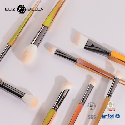8pcs Plastic Handle Cosmetic Brush Sets Shiny Aluminium Ferrule Nylon Hair Makeup Brush