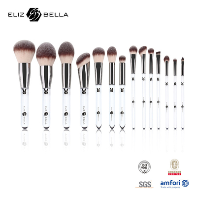 14PCS Professional Quality Makeup Brush Set Shiny Silver Ferrule And Clear Plastic Handle