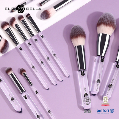 14PCS Professional Quality Makeup Brush Set Shiny Silver Ferrule And Clear Plastic Handle