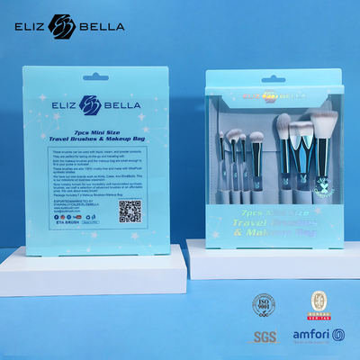 Customizable Travel Makeup Brush Set With Clear Plastic Handle And Aluminium Ferrule PVC Packaging Boxes