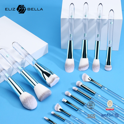 Customizable Travel Makeup Brush Set With Clear Plastic Handle And Aluminium Ferrule PVC Packaging Boxes