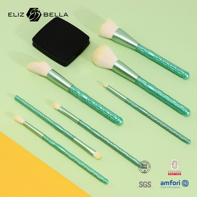 7pcs Plastic Handle Professional Makeup Brushes With White Synthetic Hair Aluminium Ferrule