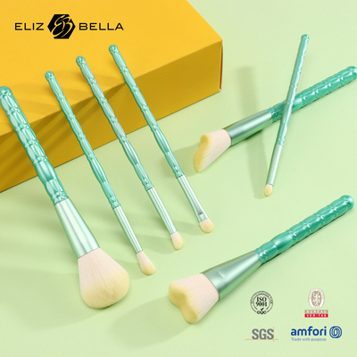 7pcs Plastic Handle Professional Makeup Brushes With White Synthetic Hair Aluminium Ferrule