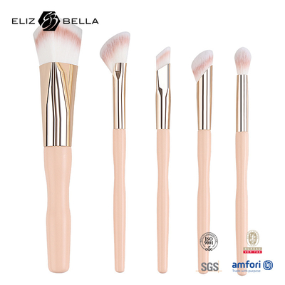 5pcs Factory Price Custom Logo 100% Synthetic Hair Vegan Face Eye Makeup Brush Set,Wooden Handle  And Aluminium Ferrule