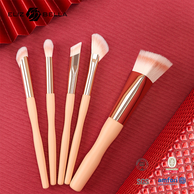 5pcs Factory Price Custom Logo 100% Synthetic Hair Vegan Face Eye Makeup Brush Set,Wooden Handle  And Aluminium Ferrule
