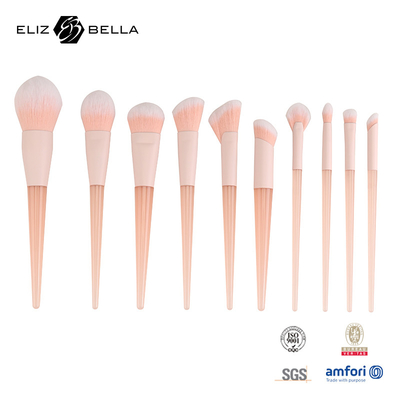 10pcs Pink Plastic Handle Travel Makeup Brush Set With Synthetic Hair, Beauty Need Makeup Tools Powder,Blush,Eyeshadow