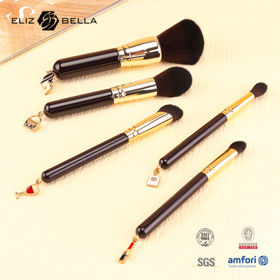 5pcs Customizable Travel Makeup Brush Set Wooden Handle Aluminium Ferrule And 100% Synthetic Hair