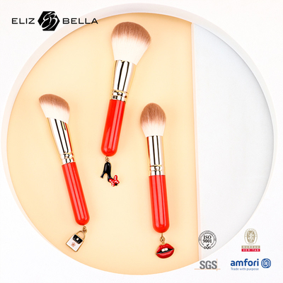 3pcs Wooden Handle Essential Cosmetic Brush Set Synthetic Hair Makeup Tools OEM ODM