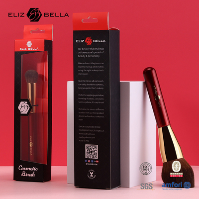 Red Wooden Handle Cosmetic Brush With Synthetic Hair Makeup Brushes With Gold Aluminium Ferrule