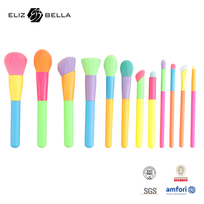 12pcs Colorful Plastic Handle And Aluminium Ferrule Beauty Cosmetic Brush Set Sample