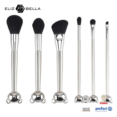Cat Shape Plastic Handle Design Makeup Tools With 100% Synthetic Hair Shiny Aluminium Ferrule