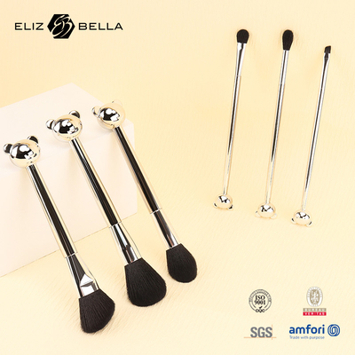 Cat Shape Plastic Handle Design Makeup Tools With 100% Synthetic Hair Shiny Aluminium Ferrule