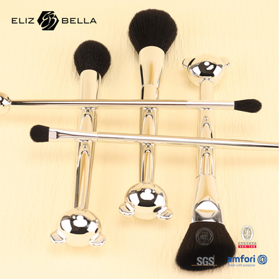 Cat Shape Plastic Handle Design Makeup Tools With 100% Synthetic Hair Shiny Aluminium Ferrule
