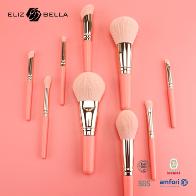 9PCS Cute Makeup Brushes Set with Customize Short Wooden Handle 100% Synthetic Hair Private Label OEM