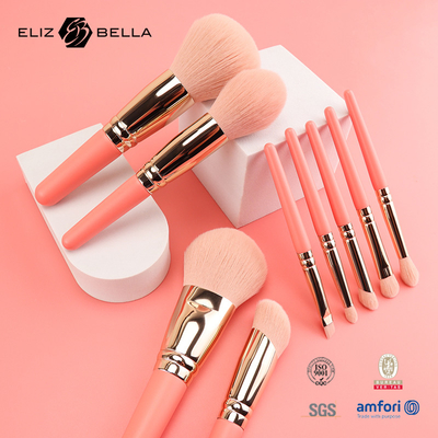 9PCS Cute Makeup Brushes Set with Customize Short Wooden Handle 100% Synthetic Hair Private Label OEM