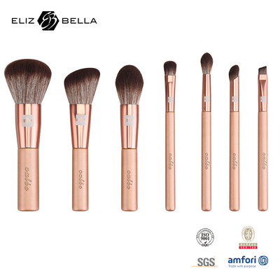 7pcs Customizable Travel Makeup Brush Set with Plastic Handle and Synthetic Hair